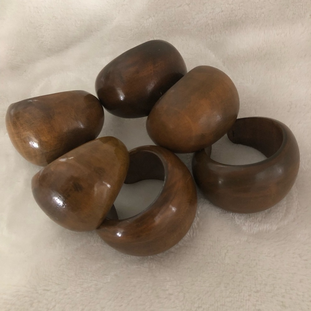 Set of Six Wooden Unique Cuff Style Napkin Rings - Picture 4 of 5